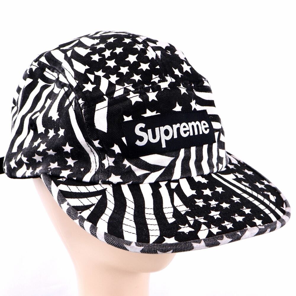 Supreme Washed Chino Twill Camp Cap Black Flags SS20 Brand New
